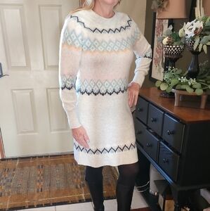 Cozy Cream Patterned Sweater Dress